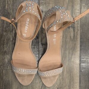 Madden Girl Beige Heels with Blue Rhinestones 9